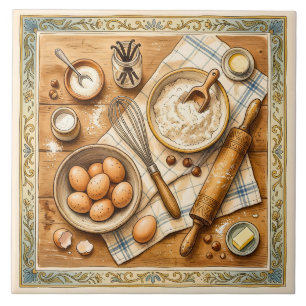 Vintage Baking Ingredient Country Kitchen Tile