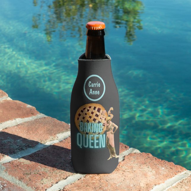 Vintage Baking Queen on Grey Personalised  Bottle Cooler (In Situ Pool)
