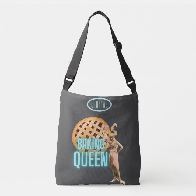 Vintage Baking Queen on Grey Personalised  Crossbody Bag (Front)