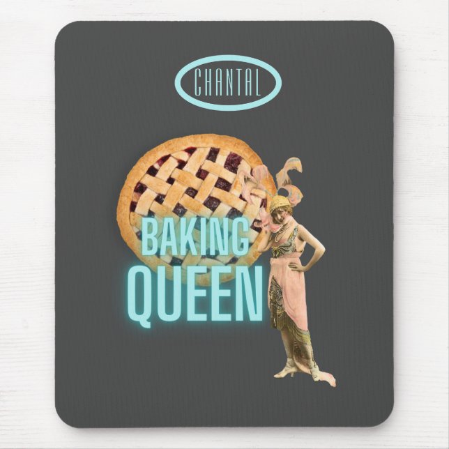 Vintage Baking Queen on Grey Personalised  Mouse Mat (Front)