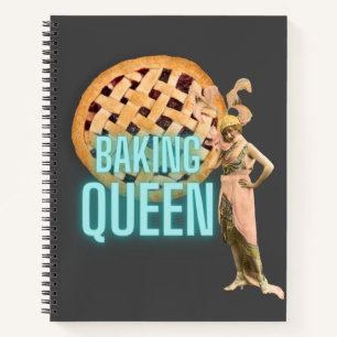 Vintage Baking Queen on Grey  Recipe Notebook