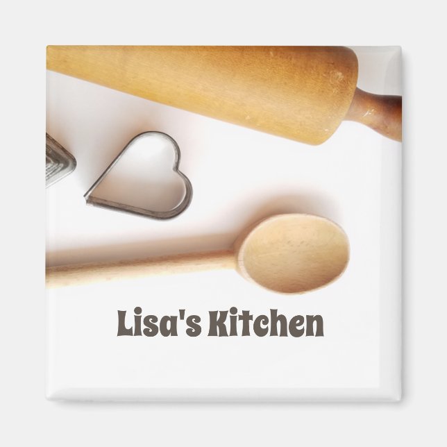 vintage baking spoon rolling pin kitchen magnet (Front)