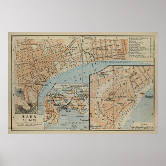 Vintage Baku Azerbaijan Map (1914) Poster (Front)