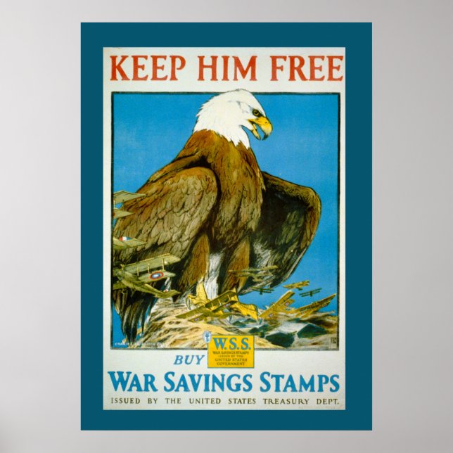 Vintage Bald Eagle Savings Bonds War Poster (Front)