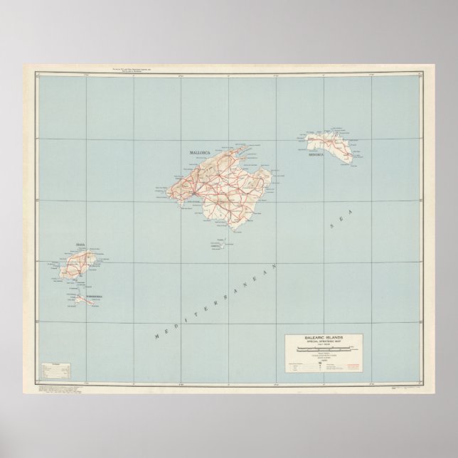 Vintage Balearic Islands Map (1943) Poster (Front)