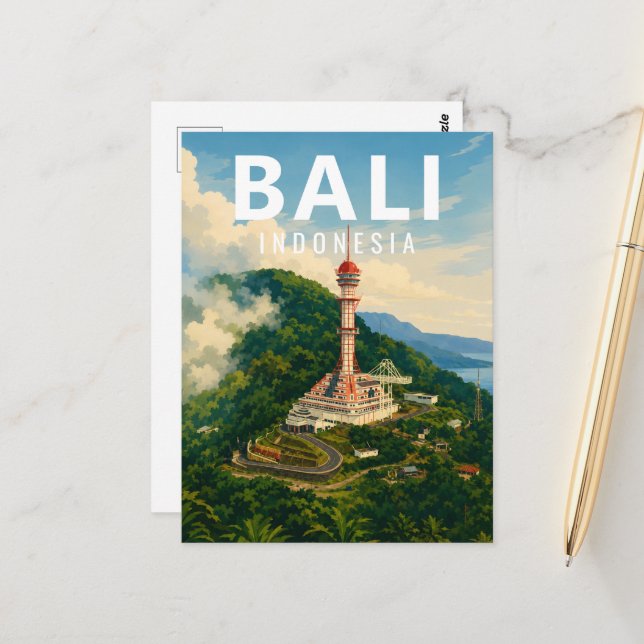 Vintage Bali Postcard – Turyapada Tower Buleleng (Front/Back In Situ)