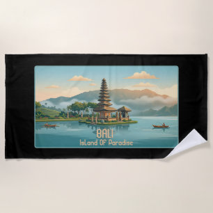 Vintage Bali Ulun Danu Beratan Lake Temple Travel Beach Towel