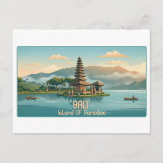 Vintage Bali Ulun Danu Beratan Lake Temple Travel Postcard