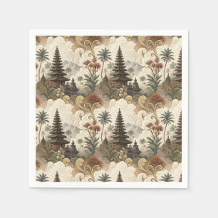 Vintage Balinese Temple Tropical Mural Art Pattern Napkin
