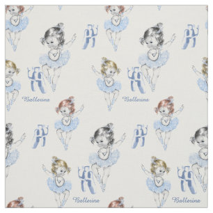 Vintage Ballerina Baby w Ballet Slippers Blue Fabric