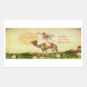 Vintage Ballerina, Flowers, and Camel Collage Rectangular Sticker