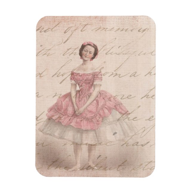 Vintage Ballerina Girl in a Pink Tutu Magnet (Vertical)