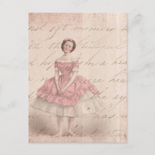 Vintage Ballerina Girl in a Pink Tutu Postcard (Front)