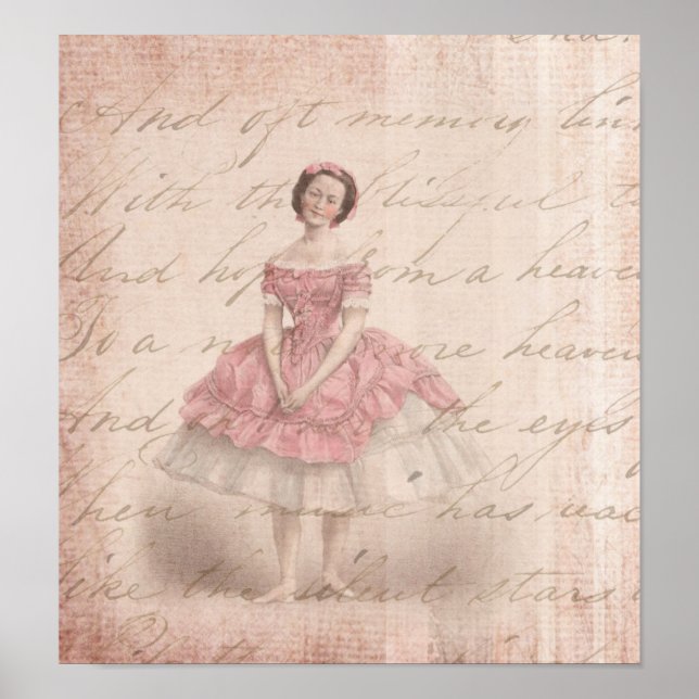 Vintage Ballerina Girl in a Pink Tutu Poster (Front)