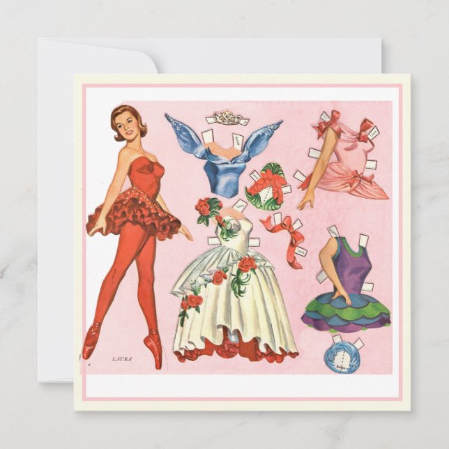Vintage Ballerina paper doll  art Card (Front)