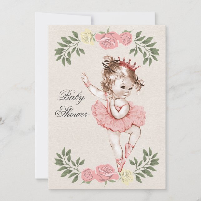 Vintage Ballerina Roses Laurels Baby Shower Invitation (Front)
