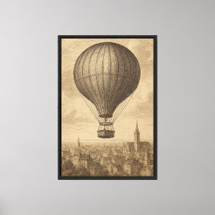 Vintage Balloon Over City Canvas Print
