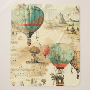 Vintage Balloon Wilderness Map Mountain Sherpa Blanket
