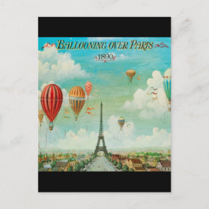 Vintage Ballooning Over Paris Travel Postcard
