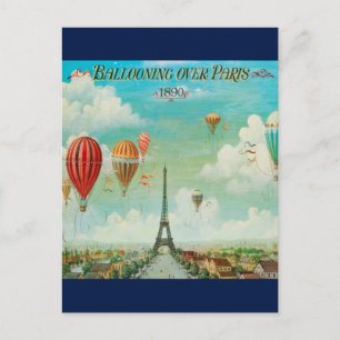 Vintage Ballooning Over Paris Travel Postcard