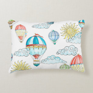 Vintage Balloons: Whimsical Watercolor Seamless. Decorative Cushion