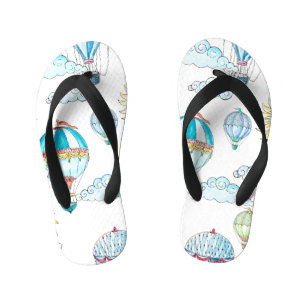 Vintage Balloons: Whimsical Watercolor Seamless. Kid's Flip Flops