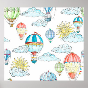 Vintage Balloons: Whimsical Watercolor Seamless. Poster