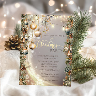 Vintage Balls Bells Pinecones Christmas Invitation