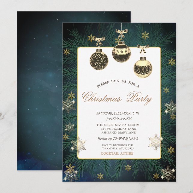 Vintage Balls,Branches,Snowflakes Company Party  Invitation (Front/Back)