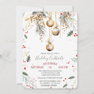 Vintage Balls Holly Berry Company Christmas Invitation