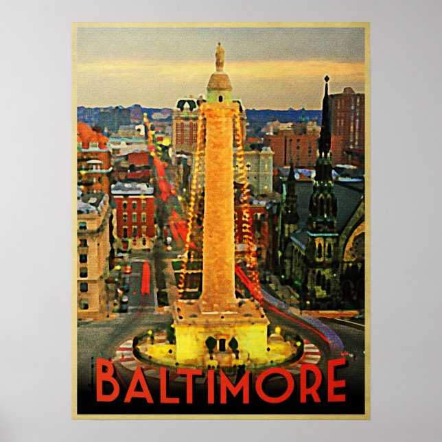 Vintage Baltimore At Dusk Poster (Front)