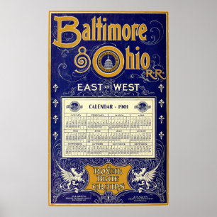 Vintage Baltimore & Ohio Rail Road 1901 Calendar Poster