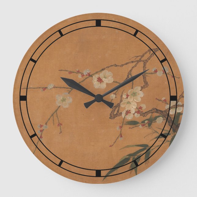 Vintage Bamboo & Blossoms Oriental Art Large Clock (Front)