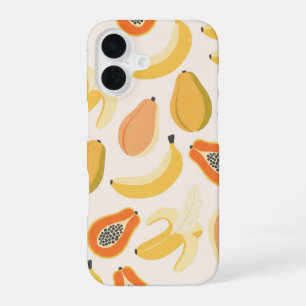 Vintage Banana & Papaya Pattern iPhone 16 Case