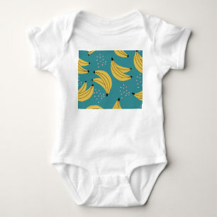 Vintage banana pattern, blue background. baby bodysuit