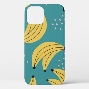 Vintage banana pattern, blue background. iPhone 12 case