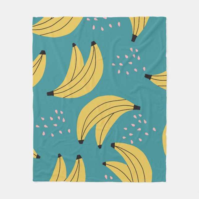 Vintage banana pattern, blue background. fleece blanket (Front)