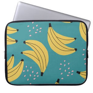 Vintage banana pattern, blue background. laptop sleeve