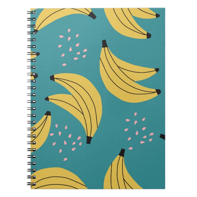 Vintage banana pattern, blue background. notebook (Front)