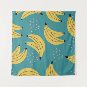 Vintage banana pattern, blue background. tapestry