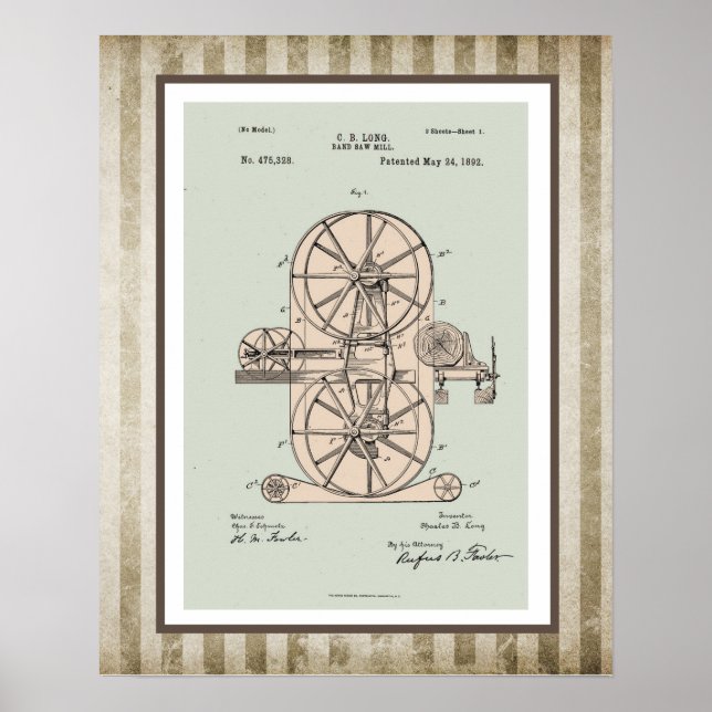 Vintage Band Saw Mill Patent Poster (Front)