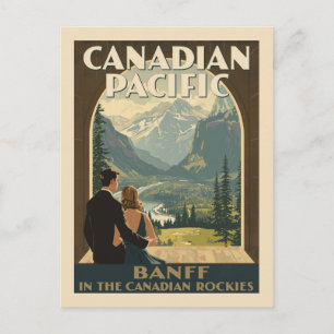 Vintage Banff Rockies Travel Poster Art Deco Postcard