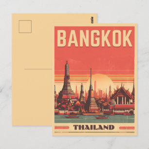 Vintage Bangkok city skyline Thailand travel gifts Postcard