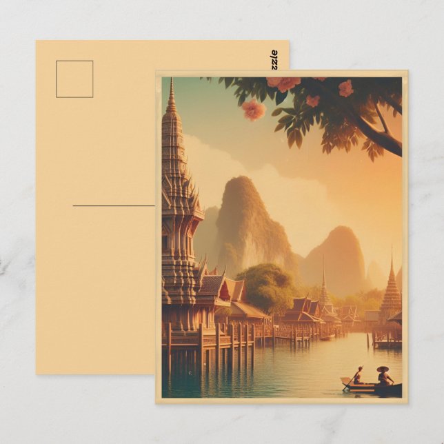 Vintage Bangkok city skyline Thailand travel gifts Postcard (Front/Back)