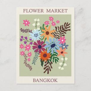 Vintage Bangkok Thailand Flower Market Travel Postcard