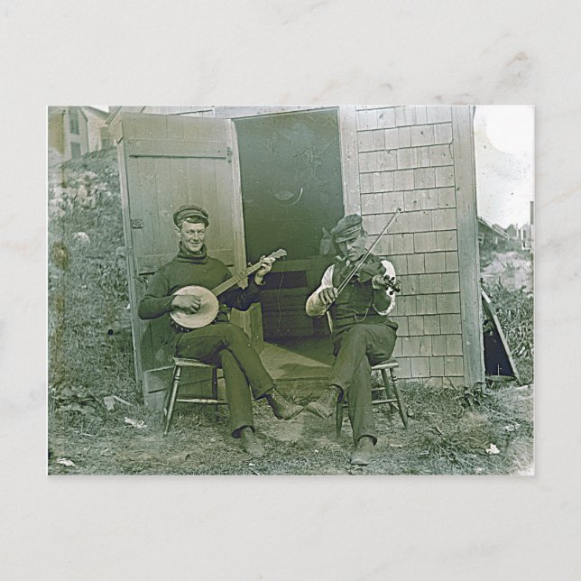 Vintage banjo and fiddle players in Nantucket Postcard (Front)