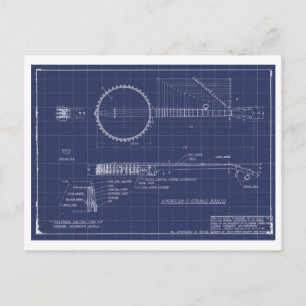 Vintage Banjo Blueprints Postcard