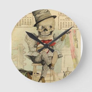 Vintage Banjo Playing Skeleton Round Clock