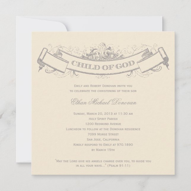 Vintage Banner Baptism/Christening Invitation (Front)