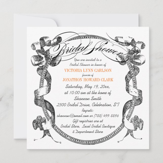 Vintage Banner Flourish Script Bridal Shower Invitation (Front)